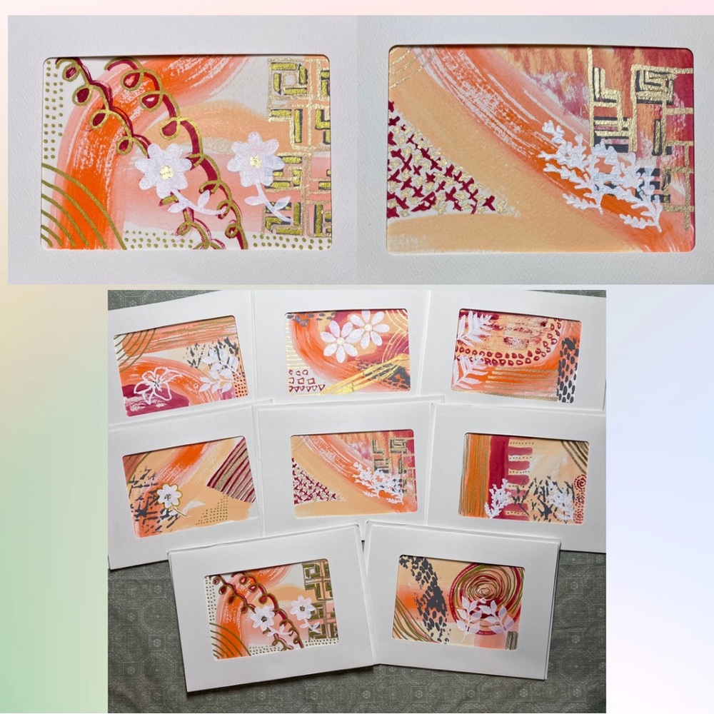 Hand Painted Frameable Abstract Floral Watercolor Blank Greeting Card Set of 8
